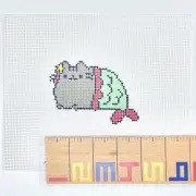 Pushkeen Cat as a Mermaid cartoon hand painted Needlepoint canvas stitch w Stacy