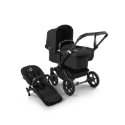 Bugaboo Donkey 5 Mono bassinet and seat pram Midnight black sun canopy, midnight black fabrics, black chassis