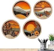 Tuxuseo Boho Wood Wall Decoration, Bohemian Wall Decoration for Bedroom, 4 Round Wooden Frames, 20 x 20 cm, Geometric Art for Home, Hallway, Entrance Area, Windowsill