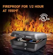 Large Travel Fireproof Waterproof Safe Box with Key Lock, 0.36 Cubic Feet