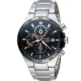 【ALBA】雅柏 ACTIVE系列 活力運動 三眼計時腕錶 男錶 手錶 黑色 藍寶石(VD57-X080D)