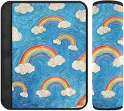 Art Oil Painting Blue Rainbow 2 Pack Shoulder Pads for car seat Straps, Stop seat Belt Cutting into Neck, Belt Alert Covers for Airplane Van Auto 10x7.7 in funda para cinturón de