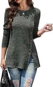 [Generic] Female Plus Size Knit Tunic - V-Neckline with Long Sleeves and Button Front Closure for a Comfortable Fit