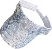 [aternee] Shiny Bling Rhinestone Visor Sun Hat Adjustable Wide Brim Empty Top Glitter UV Hat Ladies Outdoor Hat for Golf Baseball, as described