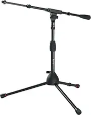 Gator Frameworks Short Tripod Base Microphone Stand with Soft Grip Twist Clutch, Boom Arm, and Both 3/8" and 5/8" Adapters (GFW-MIC-2621)