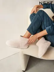 Cream Borg Boot Slippers (N96028) | $41