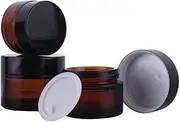4Pcs (30ml/1oz) Amber Empty Glass Beauty Care Skin Cream Jar Pot With Black Plastic Screw Cap Dispenser Containers Refillable Travel Makeup Sample Vials Bottle For Eye Facial Essence Essential Oil