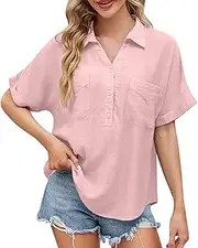 [Generic] Matching Flannel Shirts for Couples Summer New Women's Loose Shirt Short Sleeve Button Up Shirt T Shirt Resist Shirt Women