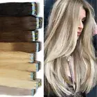 Hair Extensions Tape In Remy 100% Human Hair Full Head Skin Weft Balayage Blonde