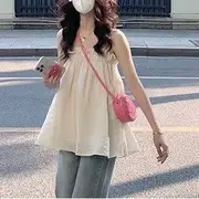 Plain Flowy Cami Top Camisole Top - Beige - L