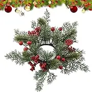 Christmas Candle Rings - Table Decoration Christmas Wreath - Pillar Candle Decor Table Centerpieces, Red Berries Pinecones Candle Wreath, Christmas Decorations