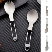 Titanium Folding Spoon Spork Fork Outdoor Tableware Cookware Folded Flatware
