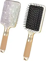 Hair Brush Detangles Instantly Removing Tangles, Knots, Fly Aways Exceptional Wig Brush For Hair Wraps & Weave Management Handmade Luxury Bling Crystal Paddle Brush Cute Rhinestone (AB Color)