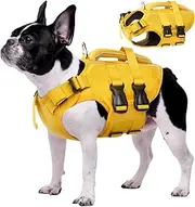 Kuoser Dog Life Jacket for Small, Medium, Large Dogs, Adjustable & Ripstop Life Jacket with Rescue Handle, High Buoyancy Pet Life-Saver, Puppies, Swimsuits for Beach, Yellow, S