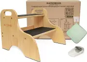 Toddler Step Stool for Bathroom Sink 2 Bedside Steps High Beds Kids Wooden Two