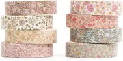 YUBX Vintage Washi Tape Set 8 Rolls Thin Retro Decorative Antique Patterns Masking Tapes for Arts, DIY Crafts, Journals, Planners, Scrapbook, Wrapping (Little Flowers)