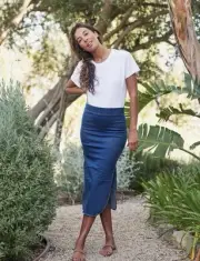 NEW Frank & Eileen Unforgettable Donegal Midi Skirt 1947 Denim Wash Sz 8 Stretch