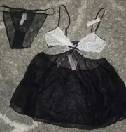 VS Cut Out babydoll & cheeky Bikini panty NEW medium black/white