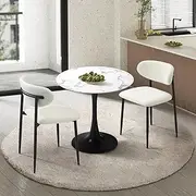 Oikiture 60cm Round Dining Table with 2X Dining Chairs Boucle White&Black