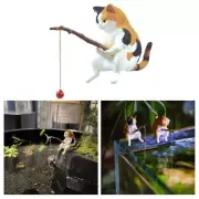 Aquarium Animal Decorations Fishing Cat Figurines for Freshwater Saltwater Tanks