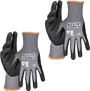 Klein Tools Work Gloves, Knit Dipped Cut Resistant ANSI A4 Nitrile Coated Gloves, HPPE Fabric, Touchscreen Capable