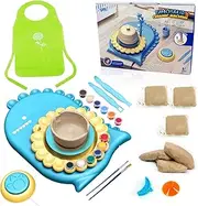 [Peeokuo] Kids Pottery Wheel, Complete Painting Kit for Beginners with Modeling Clay and Sculpting Tools, Arts & Crafts Small Banding Wheel for Pottery, Tiny Pottery Wheel for Kids Age 6-12, 10-13