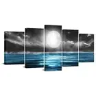 YeiLnm 5 Panels Canvas Wall Art Moon Sea Ocean Landscape Pictures Print Black...