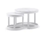 Hugo Outdoor Round Ceramic and Aluminium Coffee Table Set - Outdoor Tables - White