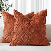 decorUhome Throw Pillow Covers 18x18 Inch Set of 2, Soft Plush Faux Wool Rust Solid Couch Pillow Covers, Accent Farmhouse Neutral Square Pillow Cases for Sofa Bed Living Room Home Decor