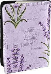 [JEJEA] Lavender Stamp Print Travel Organizer Credit Cards Case Passport BookPassport Holder Cover Wallet forTraveling,, Black, One Size
