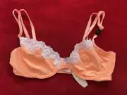 NWT Victoria's Secret Women's Underwire White Lace Back Closure Orange Bra 32C