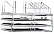 2 Pack Make Up Organizer Countertop,Stackable 4 2 Small,2 Long Drawer Clear