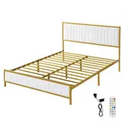 Metal Bed Frame Under Bed Storage Queen Beige