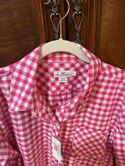 NWT Vineyard Vines 16 Flannel Pink White Gingham Button Up