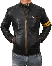 [LP-FACON] Mens Motorcycle Leather Jacket With Armor | Vintage Cafe Racer Powersports Protective Gear Moto Biker Padded Jacket