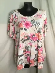 AUTOGRAPH PALE PINK "TROPICAL" FLUTTER SLEEVE PEPLUM STRETCH TOP SZ 26-NEW