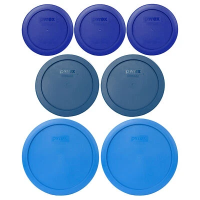 Pyrex (3) 7200-PC Cadet Blue Lids, & (2) 7201-PC Blue Spruce Lids, & (2) 7402-P