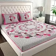 Marusthali Jaipuri Cotton bedsheets Indian Bed Sheets Floral bedspreads Rajasthani Bed Cover sanganeri Print Bed Sheet Cotton bedsheet Queen Set 144 tc 90 x 100 inches (Pink)