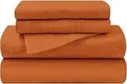 Superior Premium Cotton Flannel Sheets, All Season 100% Brushed Cotton Flannel Bedding, 4-Piece Sheet Set with Deep Fitting Pockets - Pumpkin Solid, Queen Bed