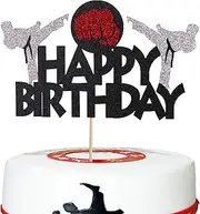 Anxdh karate cake top hat, taekwondo theme cake top hat, karate happy birthday party supplies sparkling black decoration