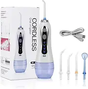 3 Modes Water Dental Flosser, Portable Cordless Oral Irrigator USB Rechargeable Teeth Cleaner 5 Jet Tips 300Ml IPX7 Waterproof for Travel, Office