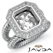 Huge Unique Emerald VS Semi Mount Diamond Engagement Ring 14k White Gold 0.35Ctw