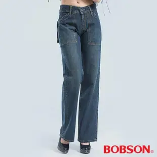 【BOBSON】前貼口袋刷白牛仔褲(藍色924-53)