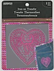 Elaborate Heart Shaped Pink Iron-On Transfer - 3" - NEW and SEALED