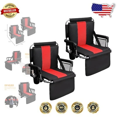Portable Stadium Seat Chair with Back & Arm Rest for Outdoor Comfort - 2 Pcs