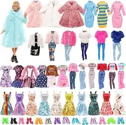 BARWA 25 Pack Doll Clothes and Accessories Handmade Including 1 Winter Coat 2 Sweater 1 Trousers Sets 3 Fashion Dresses 3 Outfits Tops and Pants 5 Mini Party Skirt and 10 Shoes for 11.5 Inch Dolls