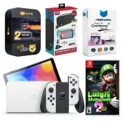 Nintendo Switch White OLED + Luigi’s Mansion 2 HD + Surge Accessory Gaming Kit