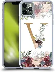 Head Case Designs Officially Licensed Nature Magick Letter V Flowers Monogram Floral Gold 2 Gel Case [Military Grade Protection] Compatible with Apple iPhone 11 Pro Max