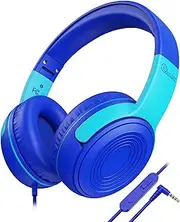 Kids Headphones, Elecder S8 Wired Headphones for Kids with Microphone for Boys Girls, Adjustable 85dB/94dB Volume Control, 3.5 MM Jack for/Kindle/Airplane Travel/Plane/Tablet(Navy/Light Blue)