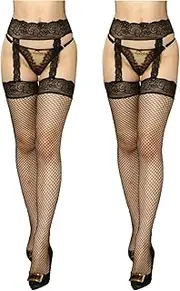 [SongGelon] Women's Lace Suspender Pantyhose Stocking Fishnet Thigh High Stocking Over Knee Silky Stockings
